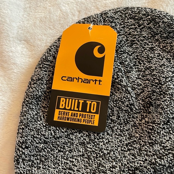 NWT Carhartt adult acrylic knit cuffed beanie hat unisex black white - Picture 3 of 6